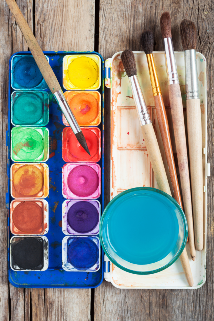 Watercolor paint set with brushes, a good example of mid-range school art supplies worth buying